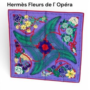 Hermès Fleurs de l Opéra Julia Abadie Square Scarf Floral/Red Ribbon Square 35"